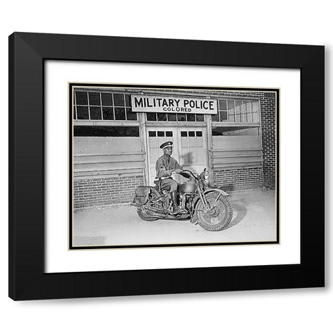 WWII An MP on motorcycle stands ready to answer all calls around his area. Columbus-Georgia Black Modern Wood Framed Art Print with Double Matting by U.S. Archives
