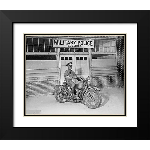 WWII An MP on motorcycle stands ready to answer all calls around his area. Columbus-Georgia Black Modern Wood Framed Art Print with Double Matting by U.S. Archives