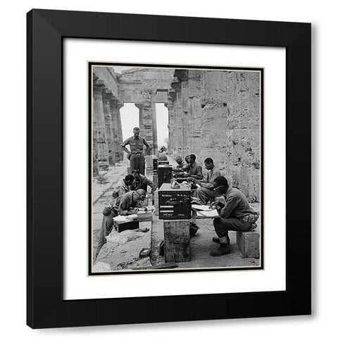 WWII 480th Port Battalion Set Up Between the Columns of the Ancient Greek Temple of Neptune Black Modern Wood Framed Art Print with Double Matting by U.S. Archives