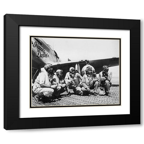 WWII Fliers of a P-51 Mustang Group of the 15th Air Force in Italy Black Modern Wood Framed Art Print with Double Matting by U.S. Archives