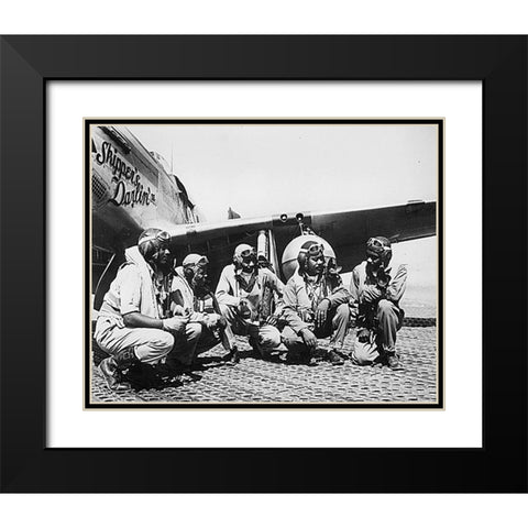 WWII Fliers of a P-51 Mustang Group of the 15th Air Force in Italy Black Modern Wood Framed Art Print with Double Matting by U.S. Archives