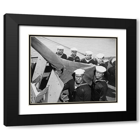 WWII A Navy gun crew who were all awarded the Navy Cross Black Modern Wood Framed Art Print with Double Matting by U.S. Archives
