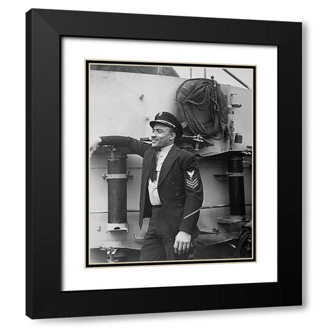 WWII His crew sank a German submarine. U.S.S. Otter Black Modern Wood Framed Art Print with Double Matting by U.S. Archives