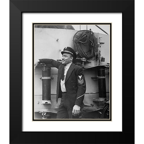 WWII His crew sank a German submarine. U.S.S. Otter Black Modern Wood Framed Art Print with Double Matting by U.S. Archives