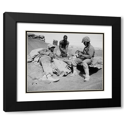 WWII Marines on the beach at Iwo Jima Black Modern Wood Framed Art Print with Double Matting by U.S. Archives