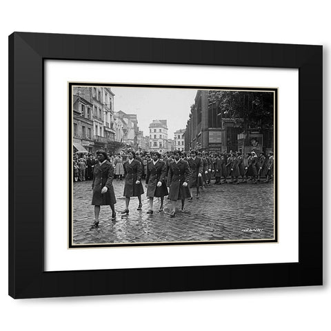 WWII Members of the 6888th Central Postal Directory Battalion Black Modern Wood Framed Art Print with Double Matting by U.S. Archives