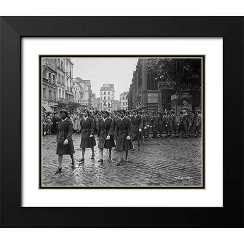 WWII Members of the 6888th Central Postal Directory Battalion Black Modern Wood Framed Art Print with Double Matting by U.S. Archives