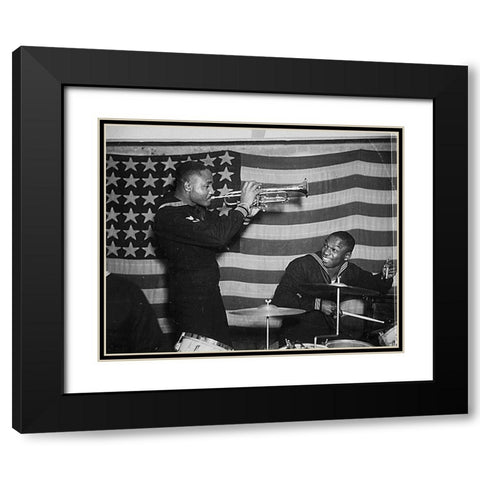 WWII Special United States Naval Construction Battalion Band Black Modern Wood Framed Art Print with Double Matting by U.S. Archives
