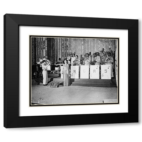 WWII Josephine Baker sings the National Anthem Black Modern Wood Framed Art Print with Double Matting by U.S. Archives