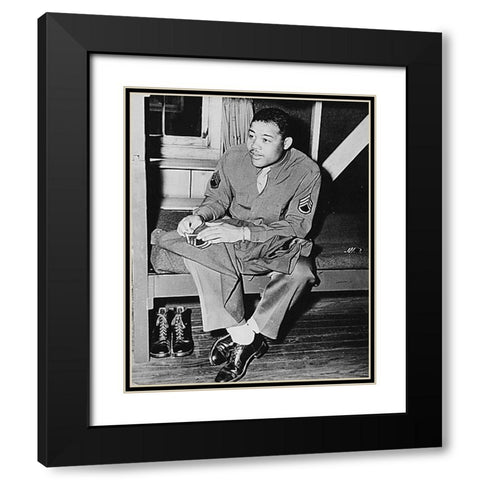 WWII World Heavyweight champ Joe Louis Black Modern Wood Framed Art Print with Double Matting by U.S. Archives