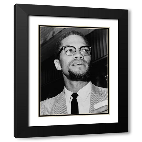 Malcolm X at Queens Court Black Modern Wood Framed Art Print with Double Matting by U.S. Archives