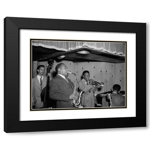 Charlie Parker-Tommy Potter-Miles Davis-Duke Jordan-Max Roach Black Modern Wood Framed Art Print with Double Matting by Gottlieb, William