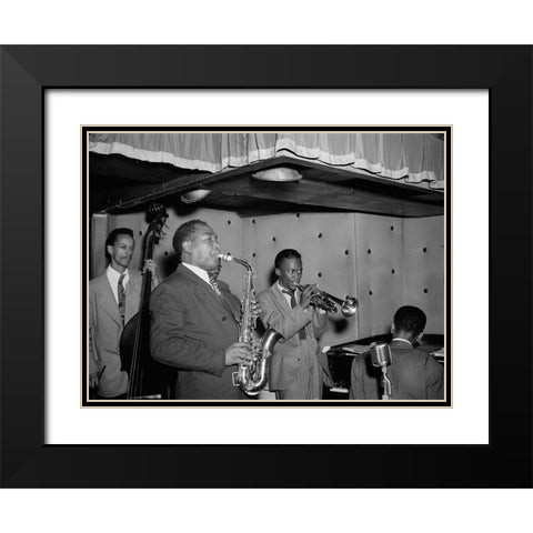 Charlie Parker-Tommy Potter-Miles Davis-Duke Jordan-Max Roach Black Modern Wood Framed Art Print with Double Matting by Gottlieb, William