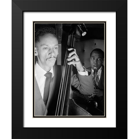 Charlie Parker-Tommy Potter-and Max Roach-Three Deuces-New York 1947 Black Modern Wood Framed Art Print with Double Matting by Gottlieb, William