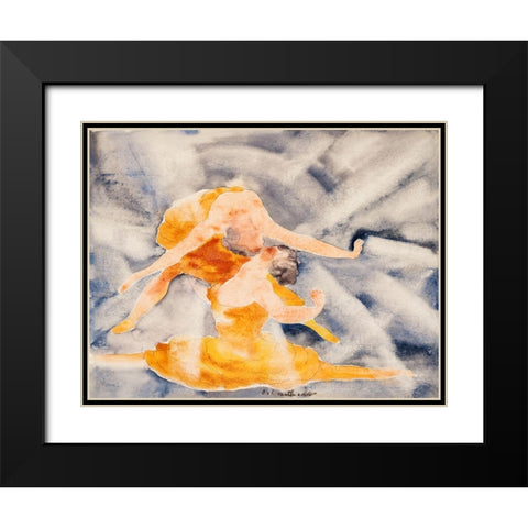 Two Women Acrobats Black Modern Wood Framed Art Print with Double Matting by Demuth, Charles