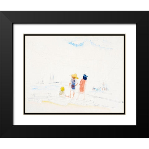 Two Women and Child on Beach Black Modern Wood Framed Art Print with Double Matting by Demuth, Charles