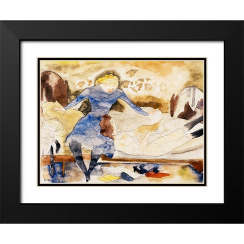 Nana Visiting her Friend Satin Black Modern Wood Framed Art Print with Double Matting by Demuth, Charles