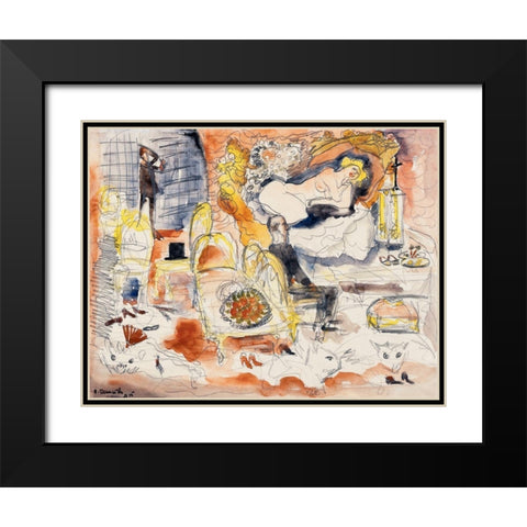 Count Muffat Discovers Nana with the Marquis de Chouard Black Modern Wood Framed Art Print with Double Matting by Demuth, Charles