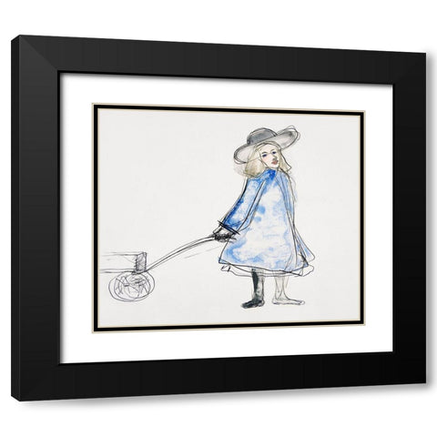 Girl Pulling Wagon Black Modern Wood Framed Art Print with Double Matting by Demuth, Charles
