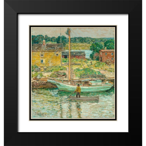 Oyster Sloop-Cos Cob Black Modern Wood Framed Art Print with Double Matting by Hassam, Childe