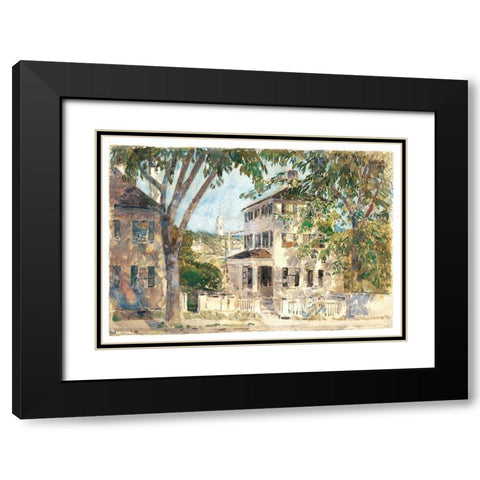 Street in Portsmouth Black Modern Wood Framed Art Print with Double Matting by Hassam, Childe