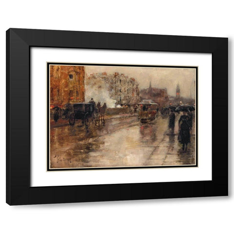 Rainy Day-Boston Black Modern Wood Framed Art Print with Double Matting by Hassam, Childe