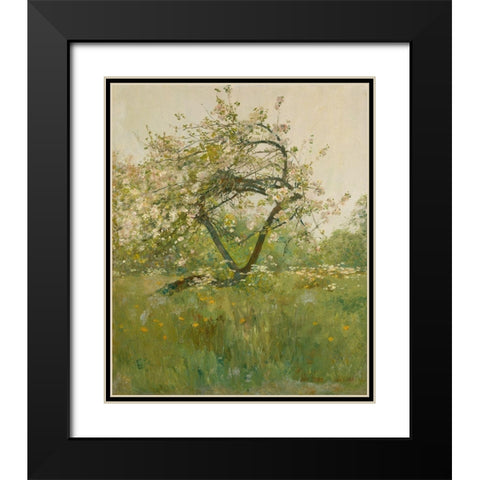 Peach Blossoms Villiers le Bel Black Modern Wood Framed Art Print with Double Matting by Hassam, Childe