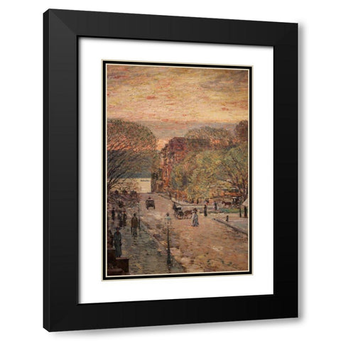 Spring on West 79th Street Black Modern Wood Framed Art Print with Double Matting by Hassam, Childe