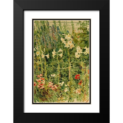 Larkspurs and Lilies Black Modern Wood Framed Art Print with Double Matting by Hassam, Childe