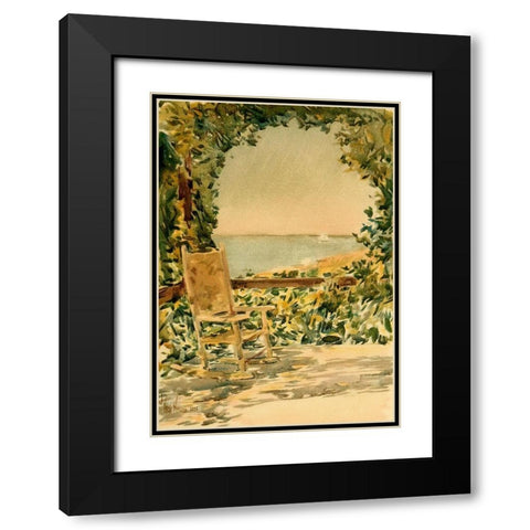 Sunny Chair Black Modern Wood Framed Art Print with Double Matting by Hassam, Childe