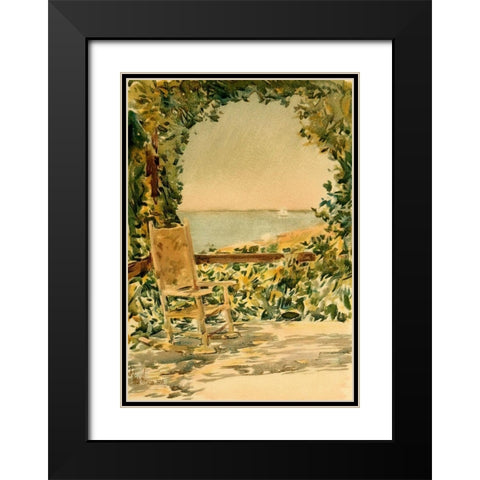 Sunny Chair Black Modern Wood Framed Art Print with Double Matting by Hassam, Childe