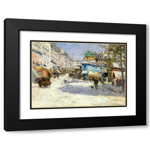 Rue Lepic-the corner of Rue Puget and Place Blanche Black Modern Wood Framed Art Print with Double Matting by Abel-Truchet, Louis