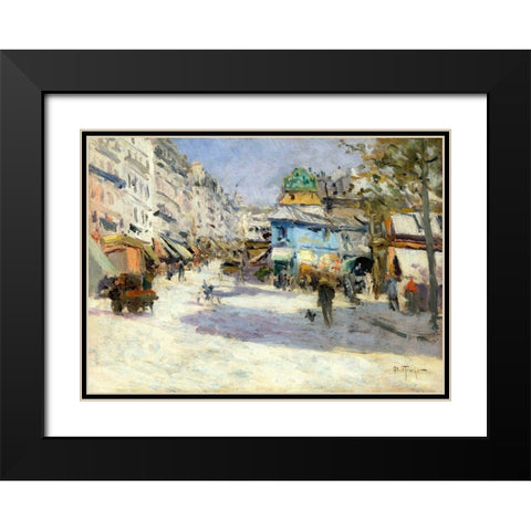 Rue Lepic-the corner of Rue Puget and Place Blanche Black Modern Wood Framed Art Print with Double Matting by Abel-Truchet, Louis