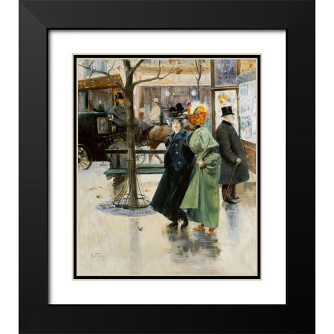 On the Boulevards Black Modern Wood Framed Art Print with Double Matting by Abel-Truchet, Louis