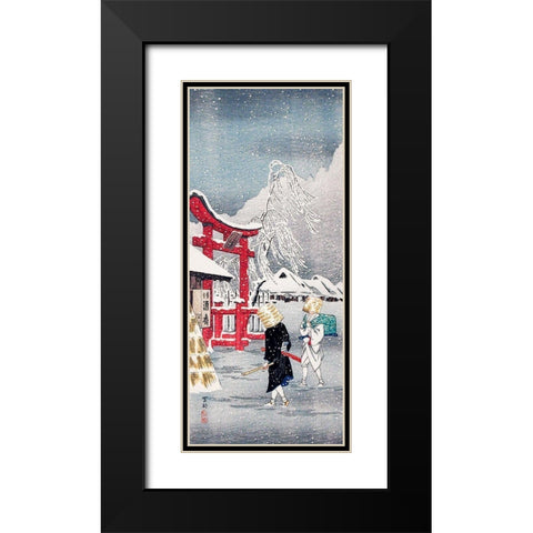Okabe in Snow Black Modern Wood Framed Art Print with Double Matting by Takahashi, Hiroaki