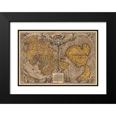 New and complete description of all the world Black Modern Wood Framed Art Print with Double Matting by Fine, Oronce