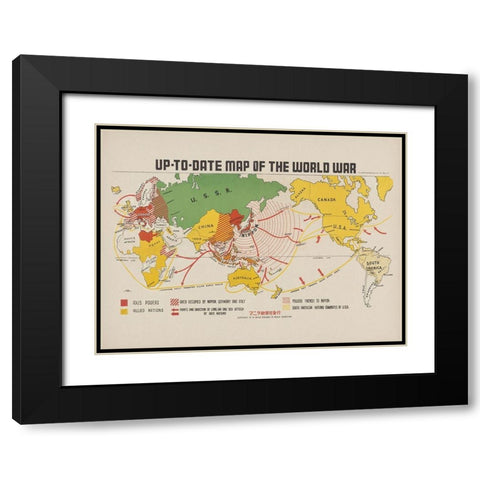 Up To Date map of the world war 1942 Black Modern Wood Framed Art Print with Double Matting by Beinecke Manuscript Library