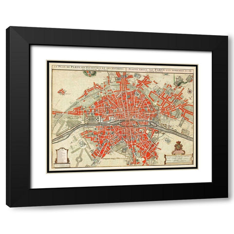 Map of Paris-France Black Modern Wood Framed Art Print with Double Matting by Delisle, Guillaume