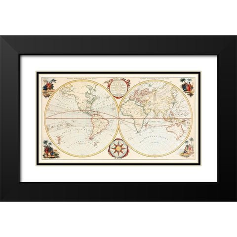 Bowless New Pocket Map of the World Black Modern Wood Framed Art Print with Double Matting by Carington, Bowles