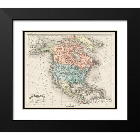 North America from Universal Atlas Black Modern Wood Framed Art Print with Double Matting by Fayard, Artheme