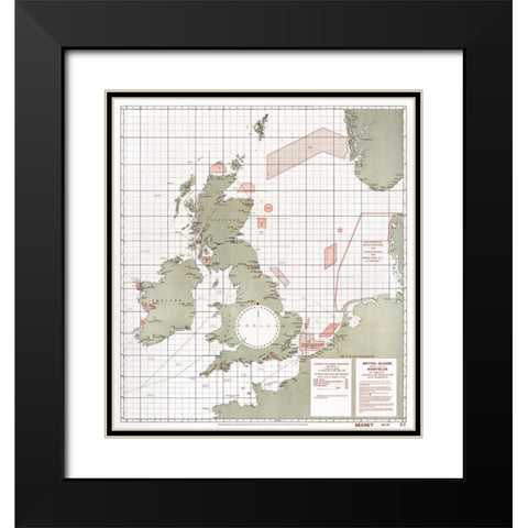 British Islands approximate positions of minefields 1918 Black Modern Wood Framed Art Print with Double Matting by Furlong, William Rea