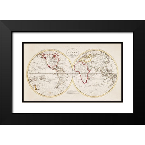 A Map of the World from the best Authorities 1795 Black Modern Wood Framed Art Print with Double Matting by Careys American Edition of Guthries Geography
