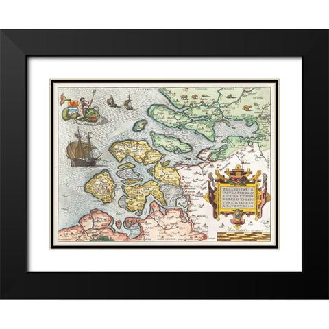 Map of Zeeland Black Modern Wood Framed Art Print with Double Matting by Hogenberg, Frans