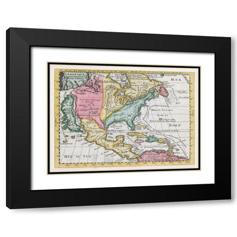 Map of North America 1735 Black Modern Wood Framed Art Print with Double Matting by Erven J Ratelnand and Co