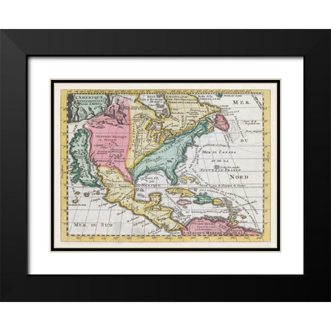 Map of North America 1735 Black Modern Wood Framed Art Print with Double Matting by Erven J Ratelnand and Co