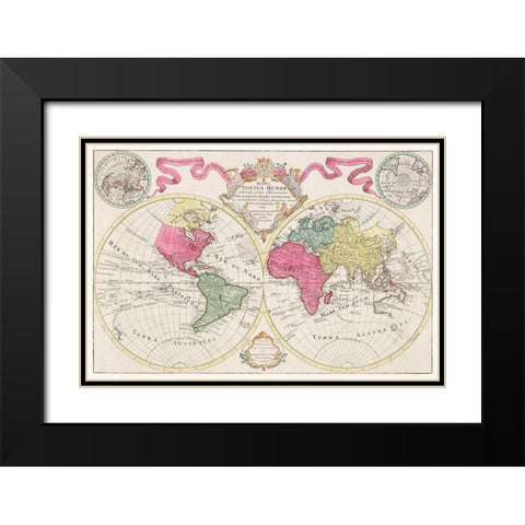 Mappa totius mundi adornata juxta observationes 1682 Black Modern Wood Framed Art Print with Double Matting by L isle, Guillaume de