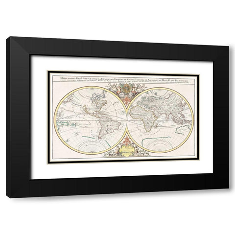 General description of the terrestrial and aquatic globe in two hemispherical planes 1691 Black Modern Wood Framed Art Print with Double Matting by Jaillot, Alexis Hubert