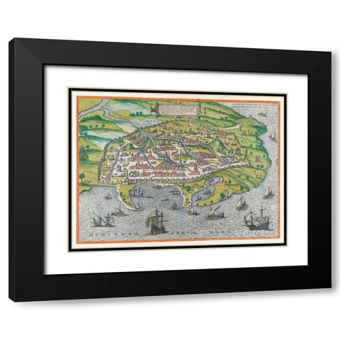 Map of Alexandria 1575 Black Modern Wood Framed Art Print with Double Matting by Braun, Georg