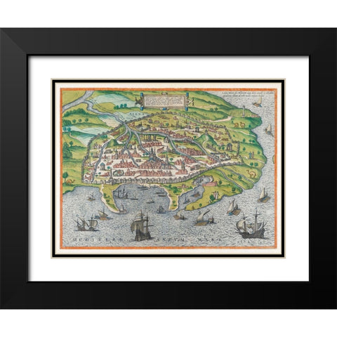 Map of Alexandria 1575 Black Modern Wood Framed Art Print with Double Matting by Braun, Georg
