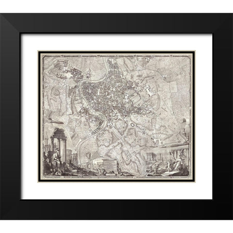 The Nolli Map Black Modern Wood Framed Art Print with Double Matting by Campana, Pietro